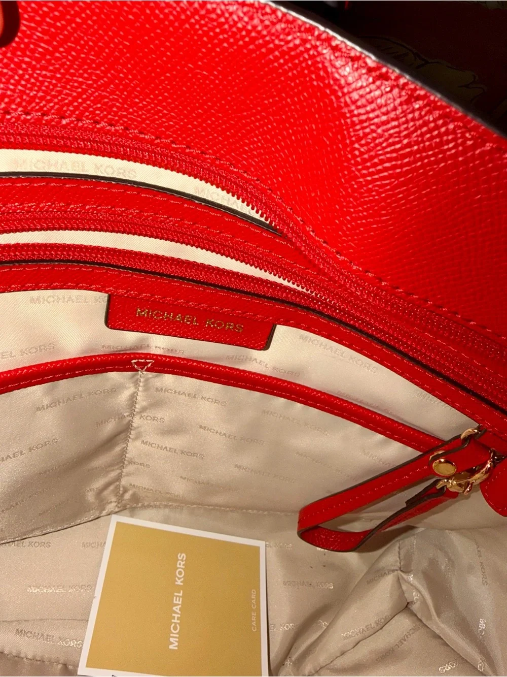 Michael Kors Bright Red Saffiano Leather Tote with Gold Hardware